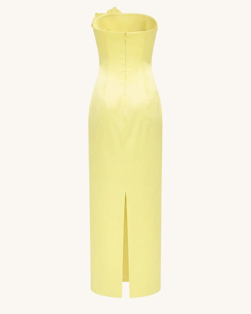 Trägerloses Maxikleid mit Orchideen-Verzierung - Gelb