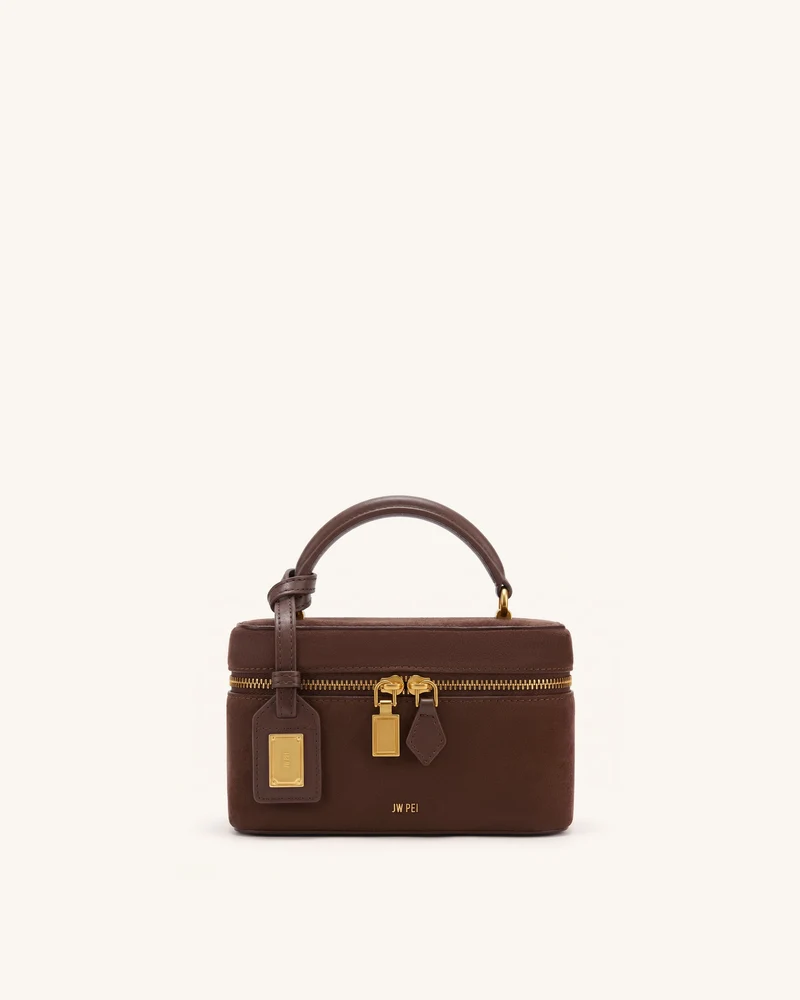 Cleo Henkeltasche in Kastenform aus Wildlederimitat - Schokoladenbraun