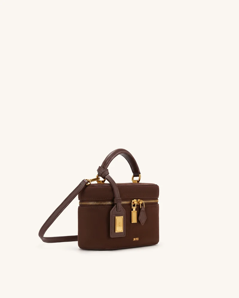 Cleo Henkeltasche in Kastenform aus Wildlederimitat - Schokoladenbraun