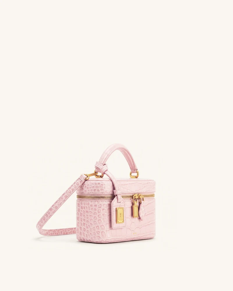 Cleo Henkeltasche in Kastenform - Hellrosa mit Krokoprägung