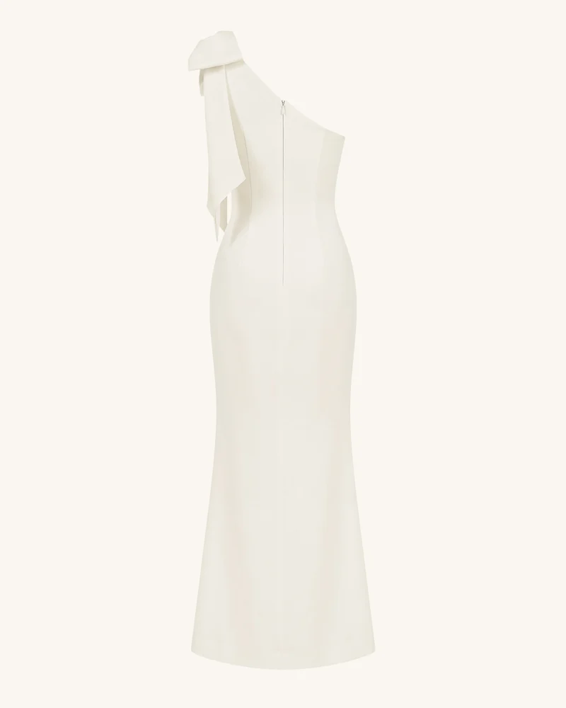 One-Shoulder-Maxikleid mit Blumenstickerei - Elfenbein