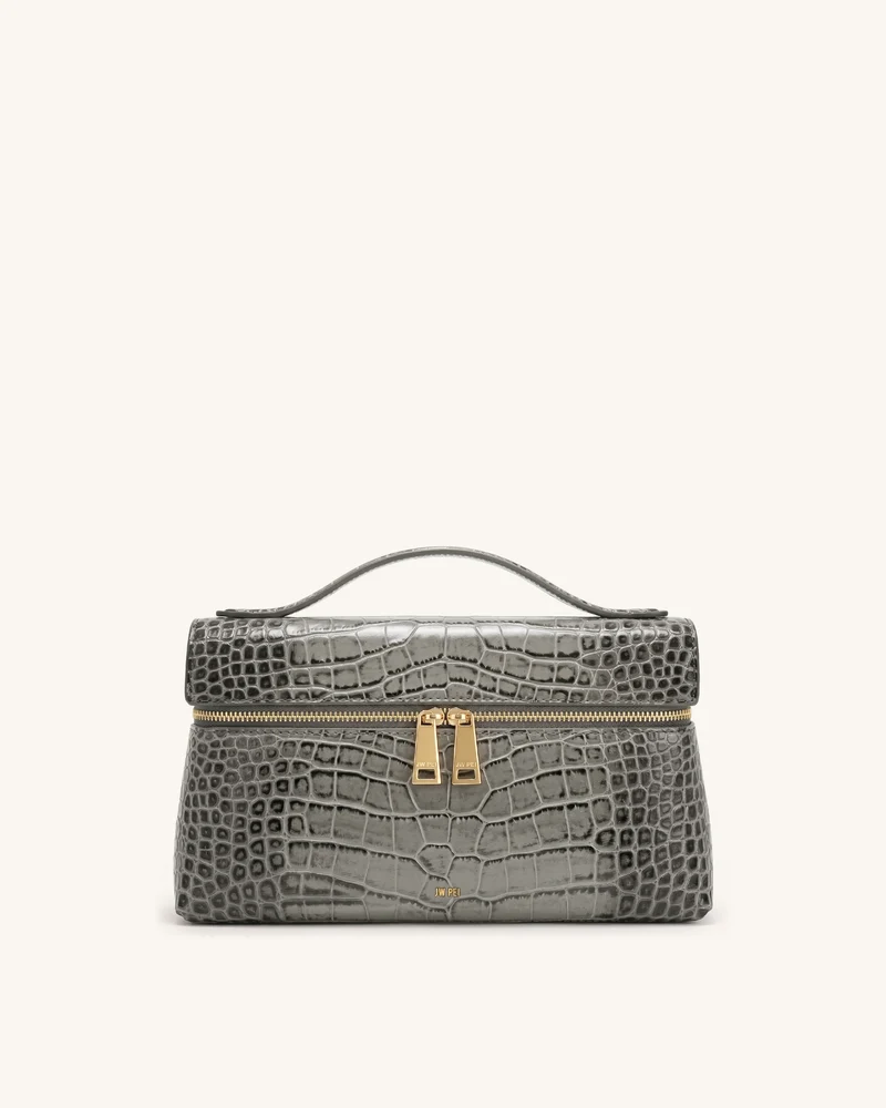 Thea Henkeltasche - Grau mit Krokoprägung