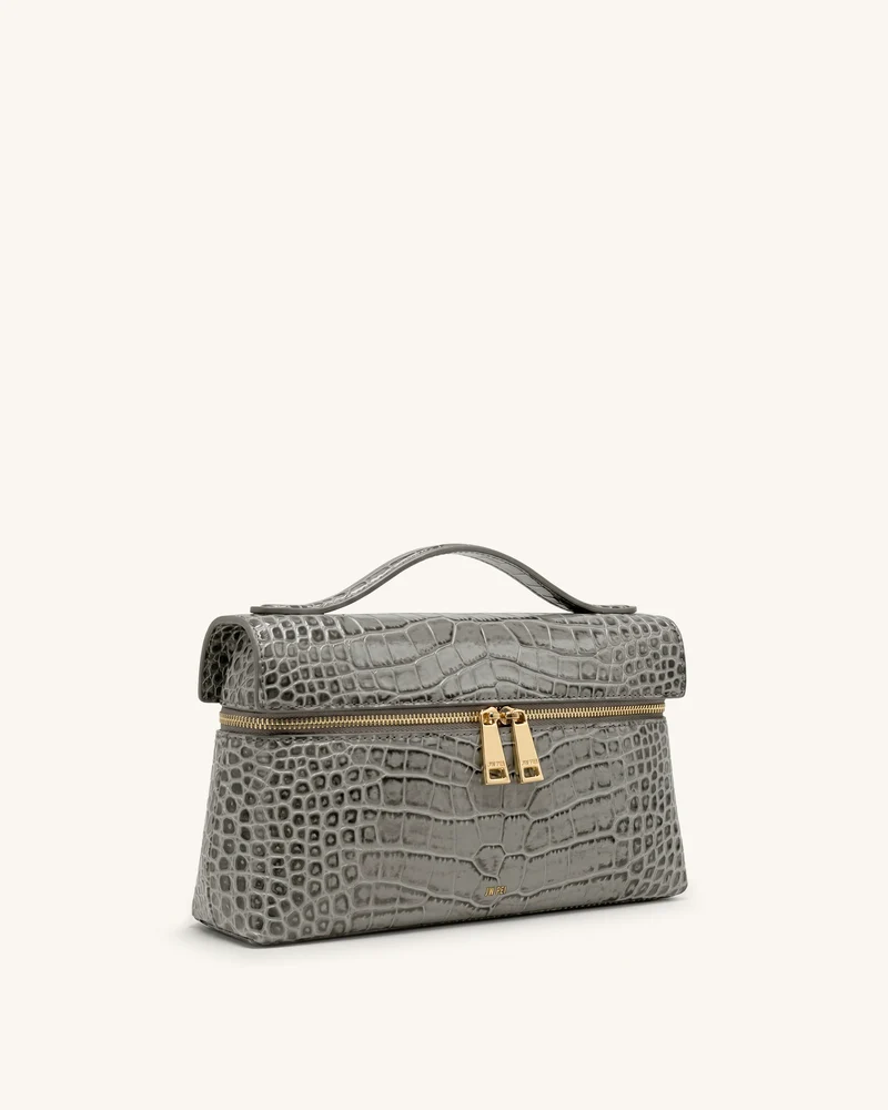 Thea Henkeltasche - Grau mit Krokoprägung