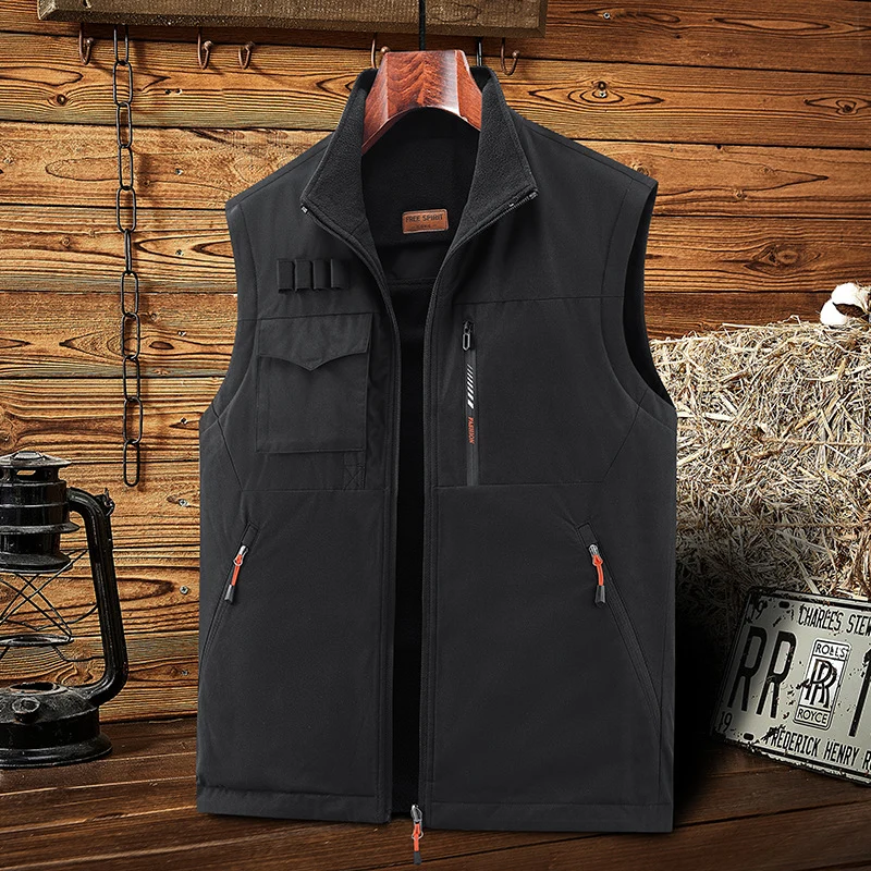 Herren Ärmellose Softshell-Outdoor-Weste mit Fleecefutter, hohem Stehkragen und Multifunktions‑Taschen Nord Taschen