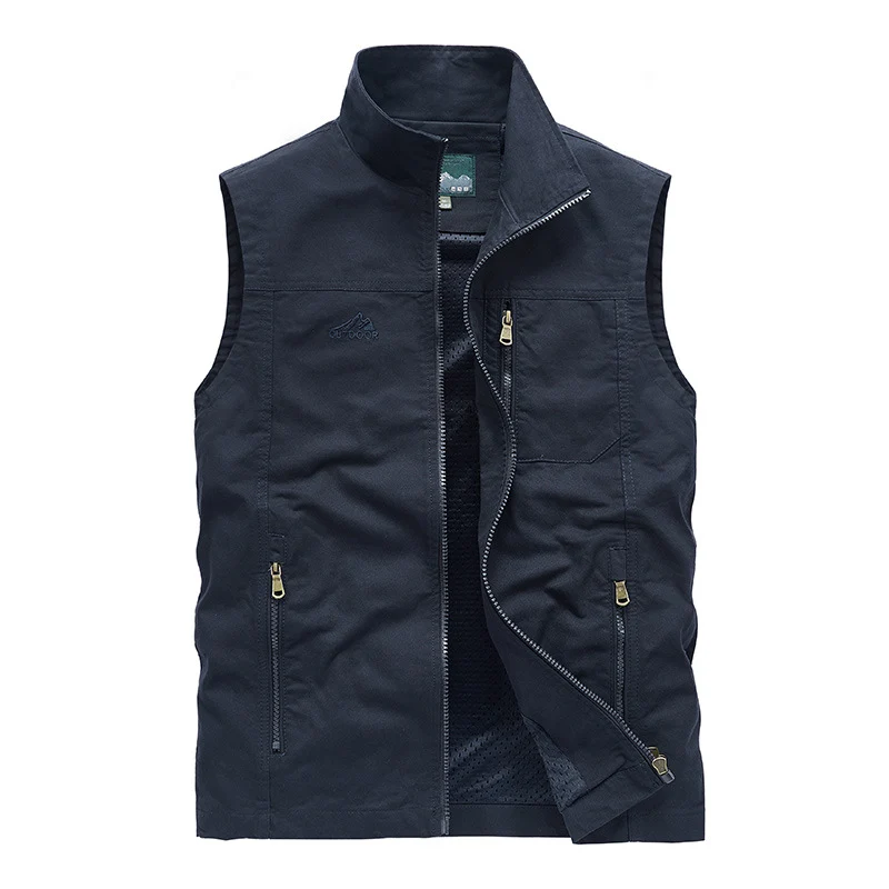 Herren Ärmellose leichte Canvas-Utility-Weste mit atmungsaktivem Mesh-Futter, windabweisender Front und mehreren Reißverschlusstaschen Nord Taschen