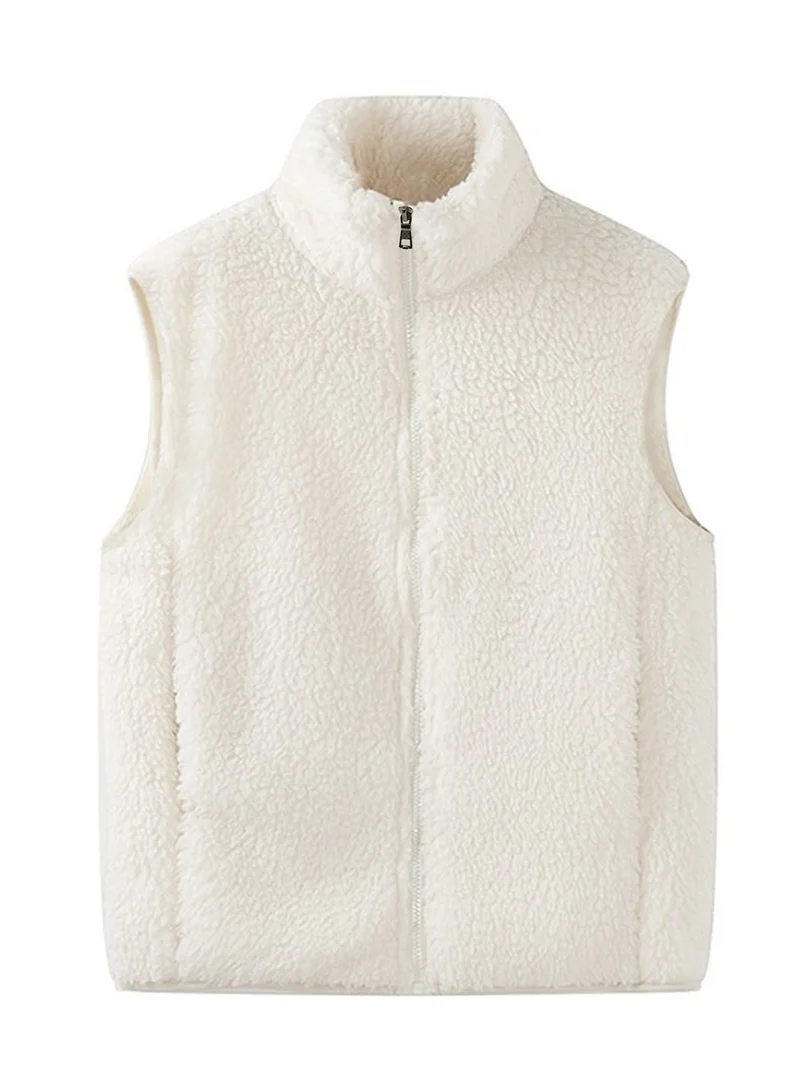 Damen Ärmellose Sherpa-Fleece-Weste mit hohem Stehkragen und Reißverschluss Nord Taschen