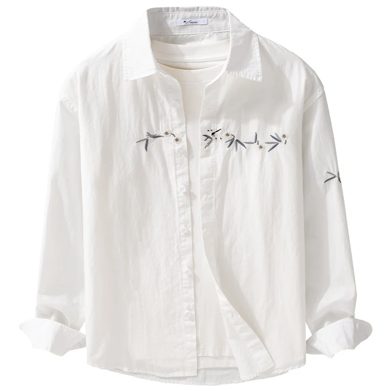 Damen Lockeres besticktes Baumwoll-Overshirt mit Kentkragen und Layering‑Detail Nord Taschen