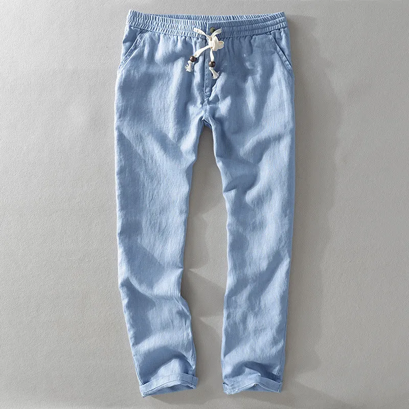 Damen Leinenhose mit elastischem Bund, Tunnelzug und geradem Bein Nord Taschen