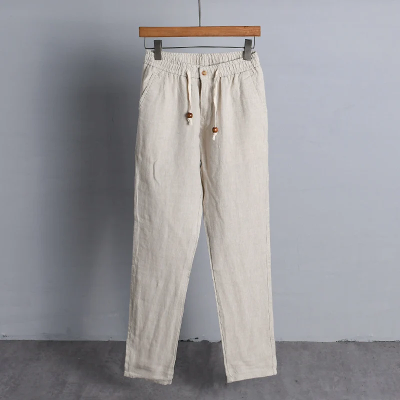 Damen Leinenhose mit elastischem Bund, Tunnelzug und geradem Bein Nord Taschen