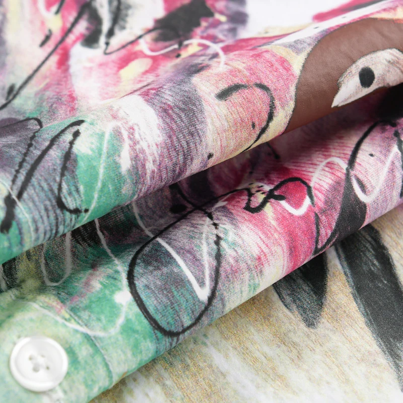 Damen Langarm-Hemd aus Baumwoll-Popeline mit künstlerischem Pinselprint und Kentkragen Nord Taschen