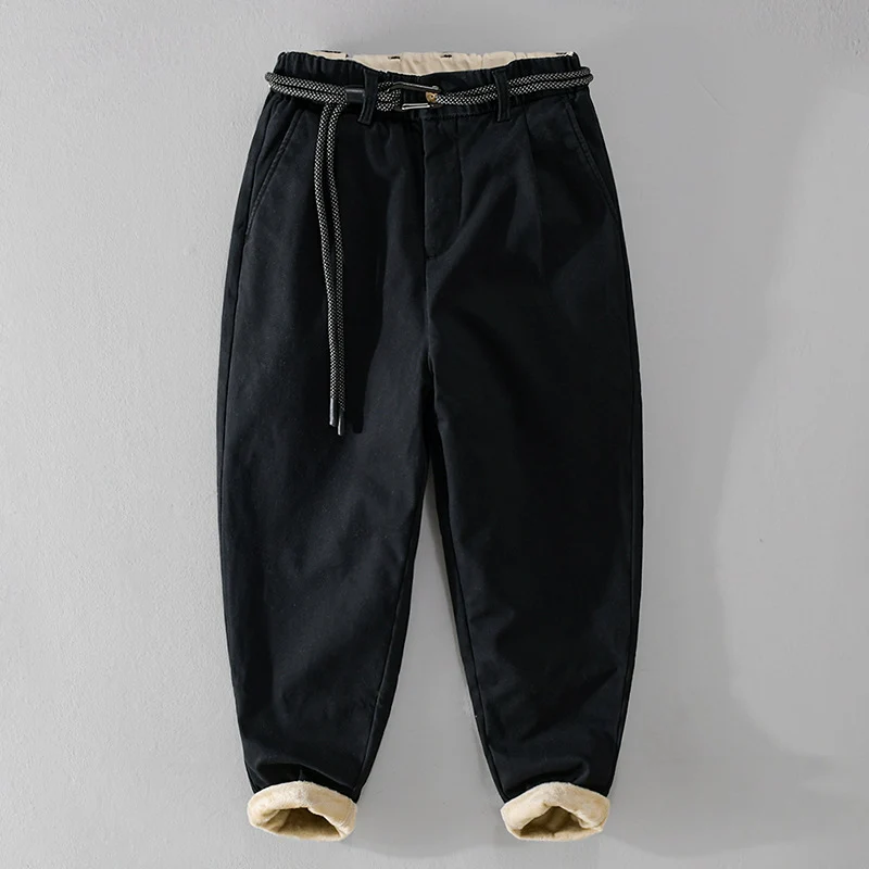 Damen Gefütterte Baumwoll-Chinohose mit elastischem Bund, Karotten-Schnitt und Deko-Gürtel Nord Taschen