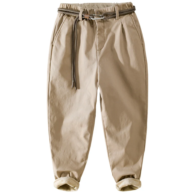 Damen Gefütterte Baumwoll-Chinohose mit elastischem Bund, Karotten-Schnitt und Deko-Gürtel Nord Taschen