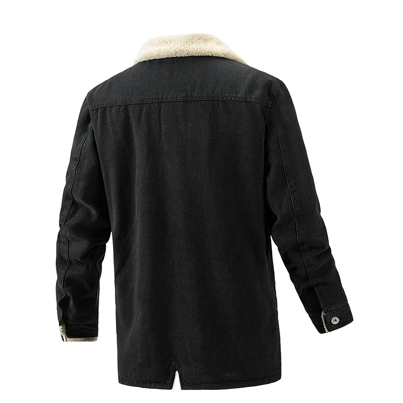 Herren Wattierte Denimjacke mit Sherpa-Futter und verlängertem Outdoor-Schnitt Nord Taschen