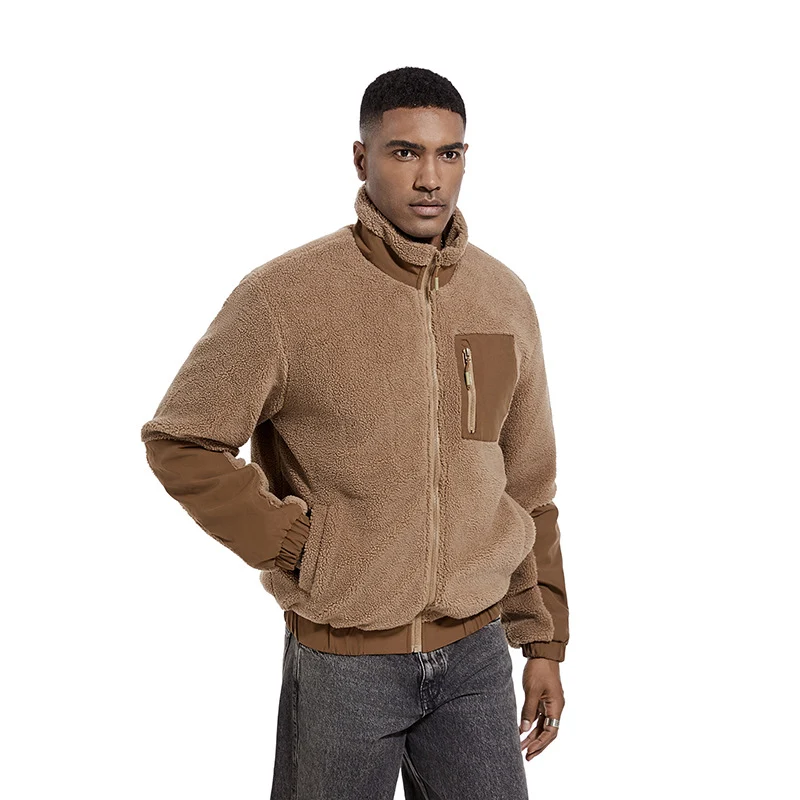 Herren Teddy-Fleece Jacke mit Stehkragen und verstärkten Einsätzen Nord Taschen