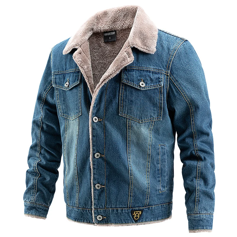 Herren Jeansjacke mit Teddyfutter und Vintage-Waschung Nord Taschen