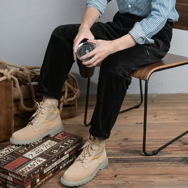 Herren Wildleder-Textil Combat-Boots mit profilierter Gummisohle Nord Taschen
