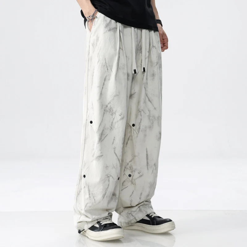 Herren Weite Baggy-Cargohose mit Marmor-Print und Kordelzug Nord Taschen