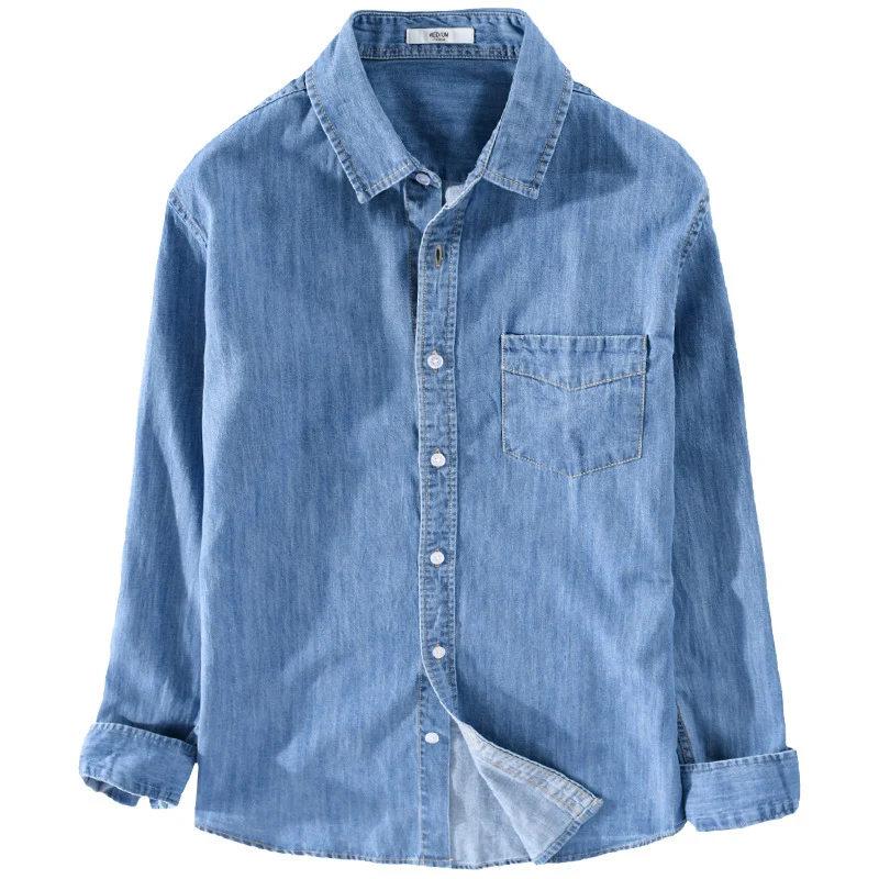 Herren Washed-Denim-Überhemd im Relaxed-Fit mit Brusttasche und kontrastreicher Naht Nord Taschen