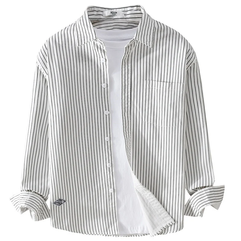 Herren Vertikalgestreiftes Relaxed-Fit Hemdjacken-Overshirt aus leichtem Baumwollmix Nord Taschen