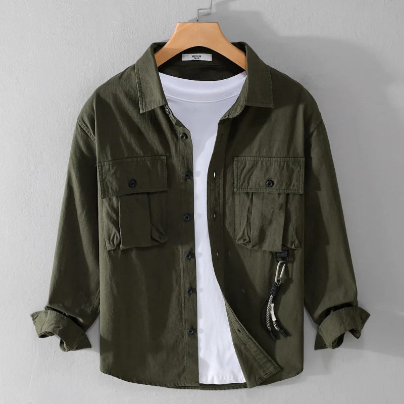 Herren Utility-Overshirt mit Doppel-Brusttaschen und Karabinerdetail Nord Taschen