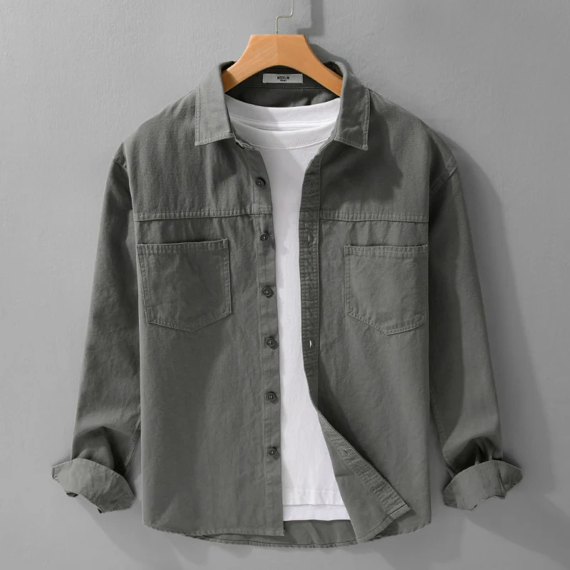 Herren Utility-Hemdjacke aus Baumwolltwill mit verdeckter Knopfleiste und Relaxed-Schnitt Nord Taschen