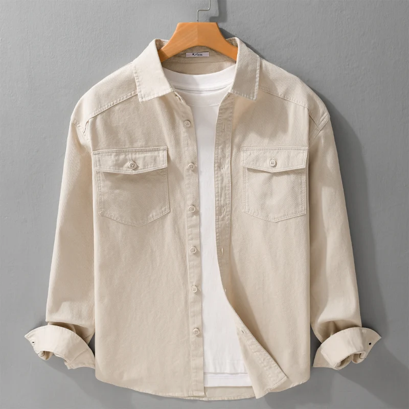 Herren Twill-Overshirt im Worker-Stil mit doppelten Brustklappen und Relaxed-Fit Nord Taschen
