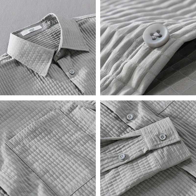 Herren Texturiertes Waffelstruktur-Overshirt mit Brusttasche und legerer Passform Nord Taschen