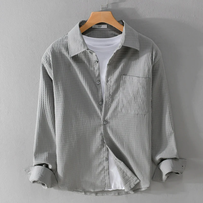 Herren Texturiertes Waffelstruktur-Overshirt mit Brusttasche und legerer Passform Nord Taschen