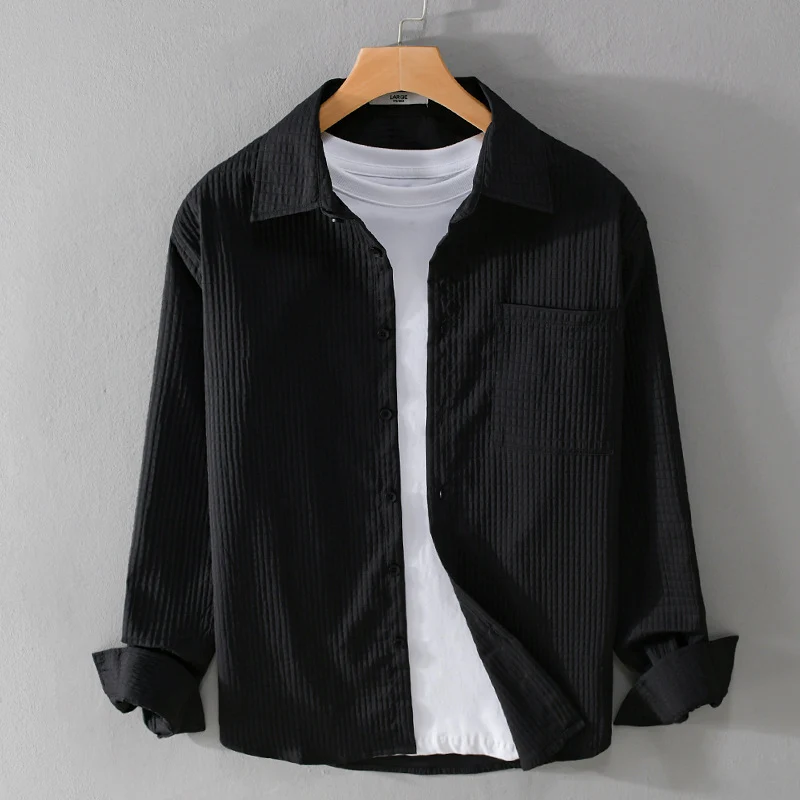 Herren Texturiertes Waffelstruktur-Overshirt mit Brusttasche und legerer Passform Nord Taschen