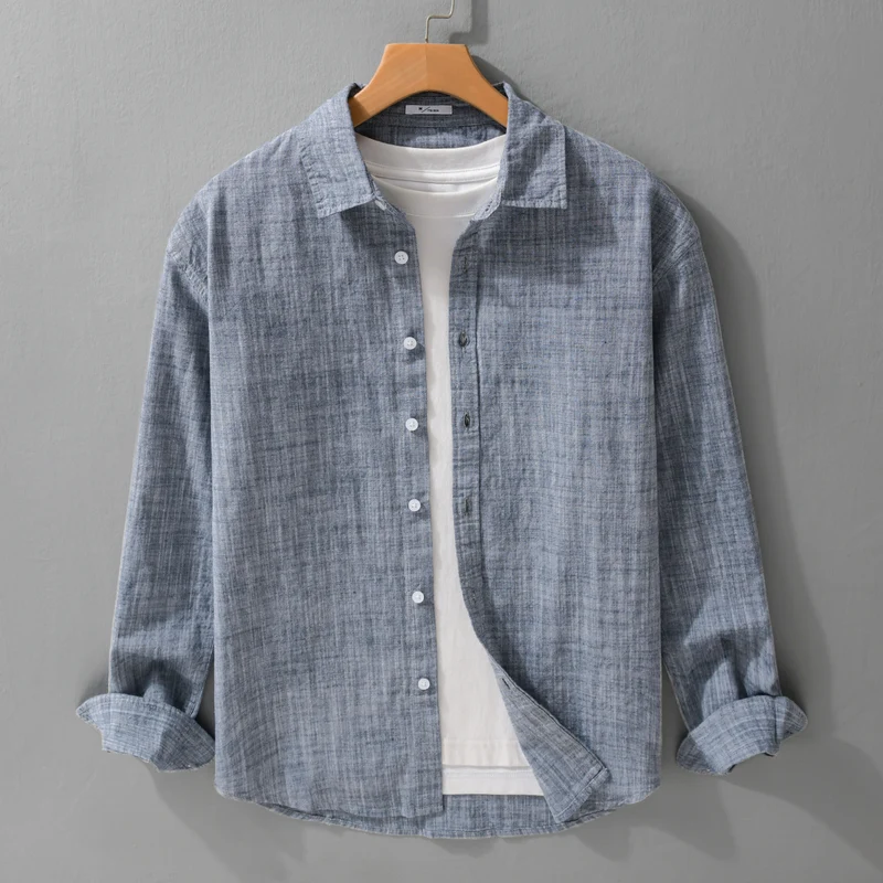 Herren Texturiertes Leinen-Baumwoll-Overshirt im Relaxed-Fit mit Hemdkragen und durchgehender Knopfleiste Nord Taschen