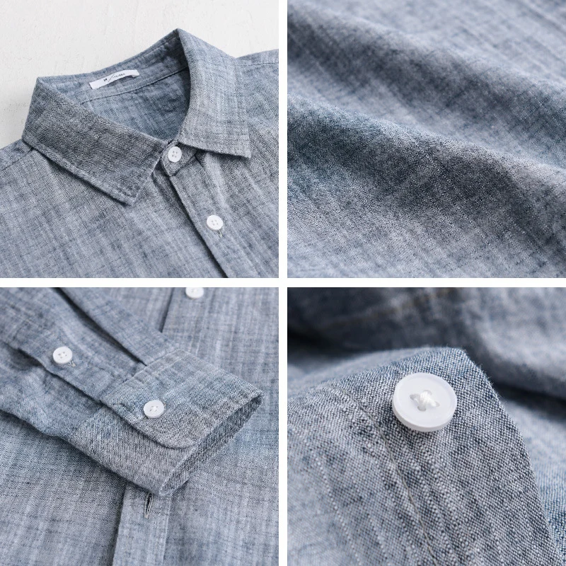 Herren Texturiertes Leinen-Baumwoll-Overshirt im Relaxed-Fit mit Hemdkragen und durchgehender Knopfleiste Nord Taschen