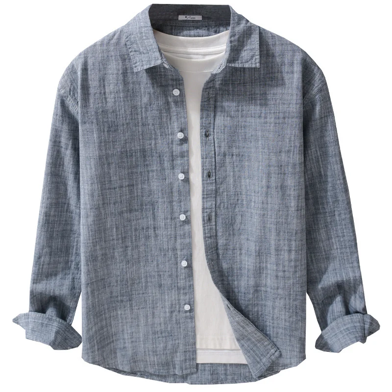 Herren Texturiertes Leinen-Baumwoll-Overshirt im Relaxed-Fit mit Hemdkragen und durchgehender Knopfleiste Nord Taschen