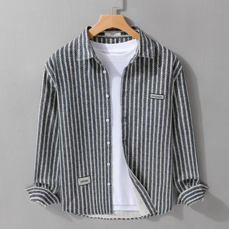 Herren Texturiertes Hemdjacken-Overshirt mit diagonaler Fischgrät-Struktur Nord Taschen