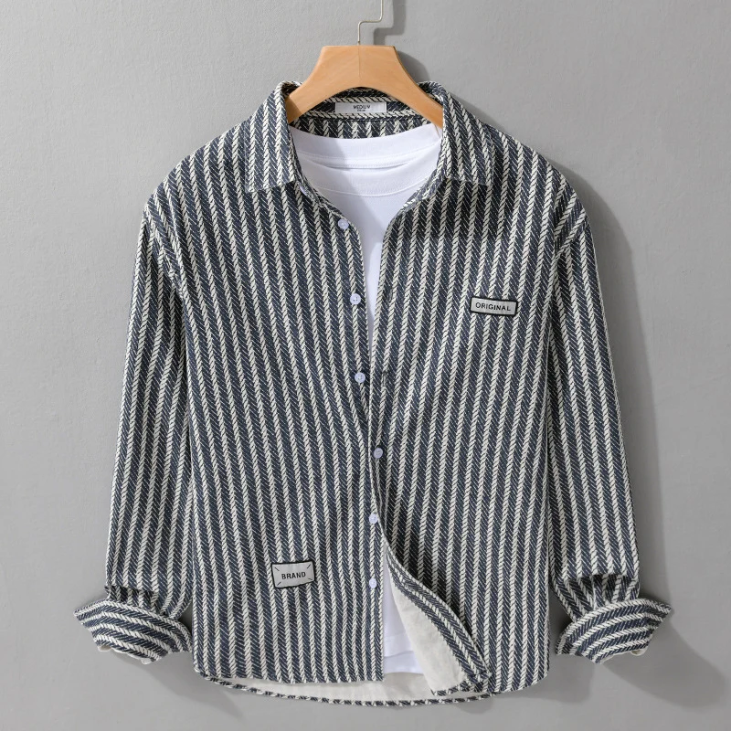 Herren Texturiertes Hemdjacken-Overshirt mit diagonaler Fischgrät-Struktur Nord Taschen