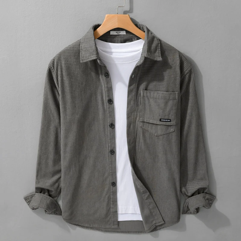 Herren Texturiertes Hemd-Overshirt mit Brusttasche, Knopfleiste und Waffelstruktur Nord Taschen