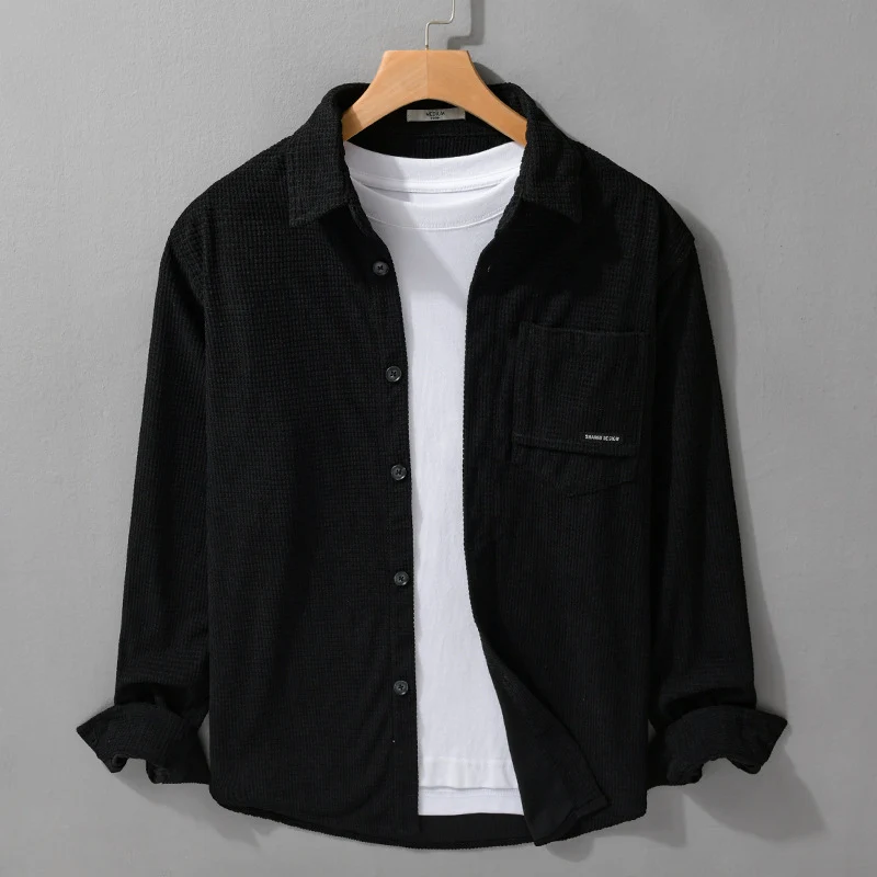 Herren Texturiertes Hemd-Overshirt mit Brusttasche, Knopfleiste und Waffelstruktur Nord Taschen