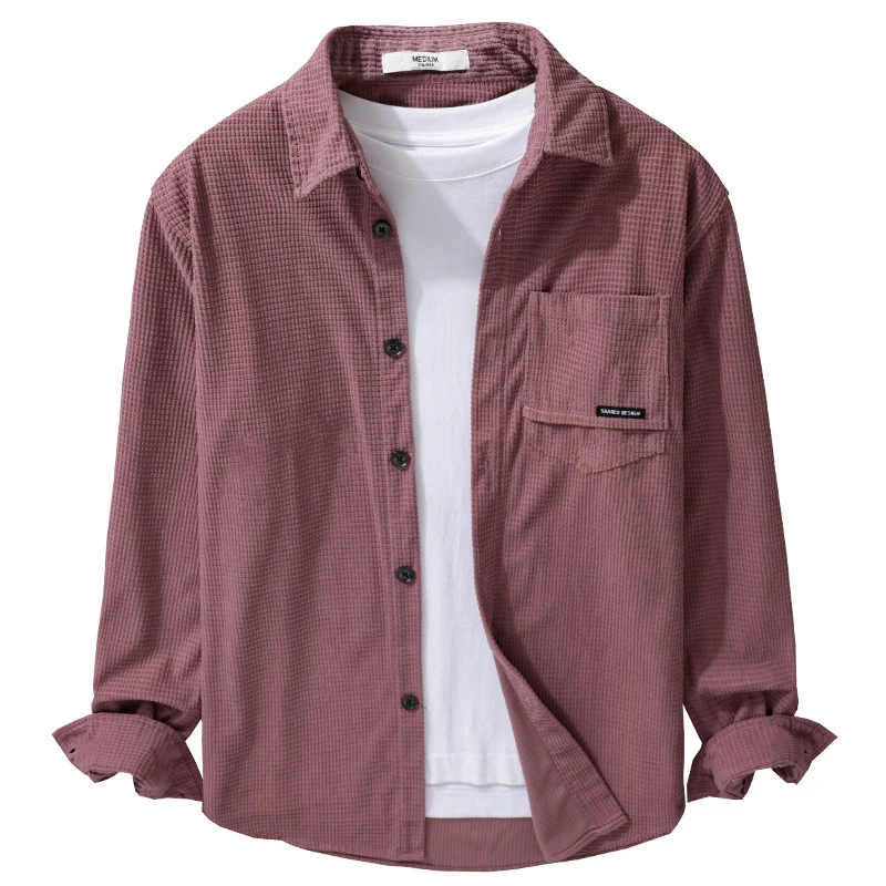Herren Texturiertes Hemd-Overshirt mit Brusttasche, Knopfleiste und Waffelstruktur Nord Taschen