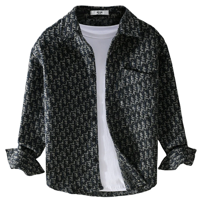 Herren Strukturiertes Jacquard-Overshirt mit Brusttasche und Relaxed Fit Nord Taschen