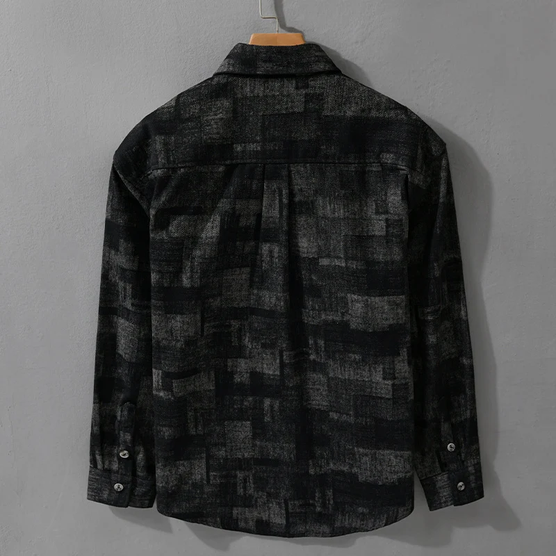 Herren Strukturiertes Hemdjacke-Overshirt aus Baumwollmischung mit geometrischem Print Nord Taschen