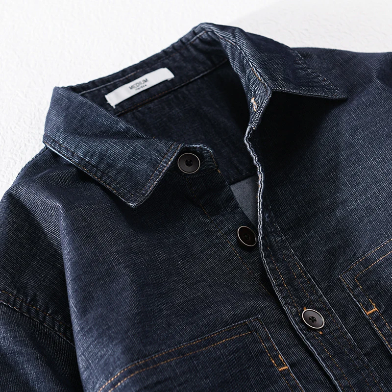 Herren Strukturierte Denim-Twill-Überhemdjacke mit großen aufgesetzten Taschen Nord Taschen