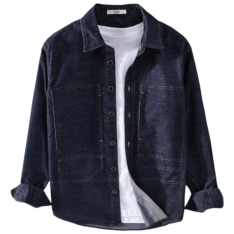 Herren Strukturierte Denim-Twill-Überhemdjacke mit großen aufgesetzten Taschen Nord Taschen