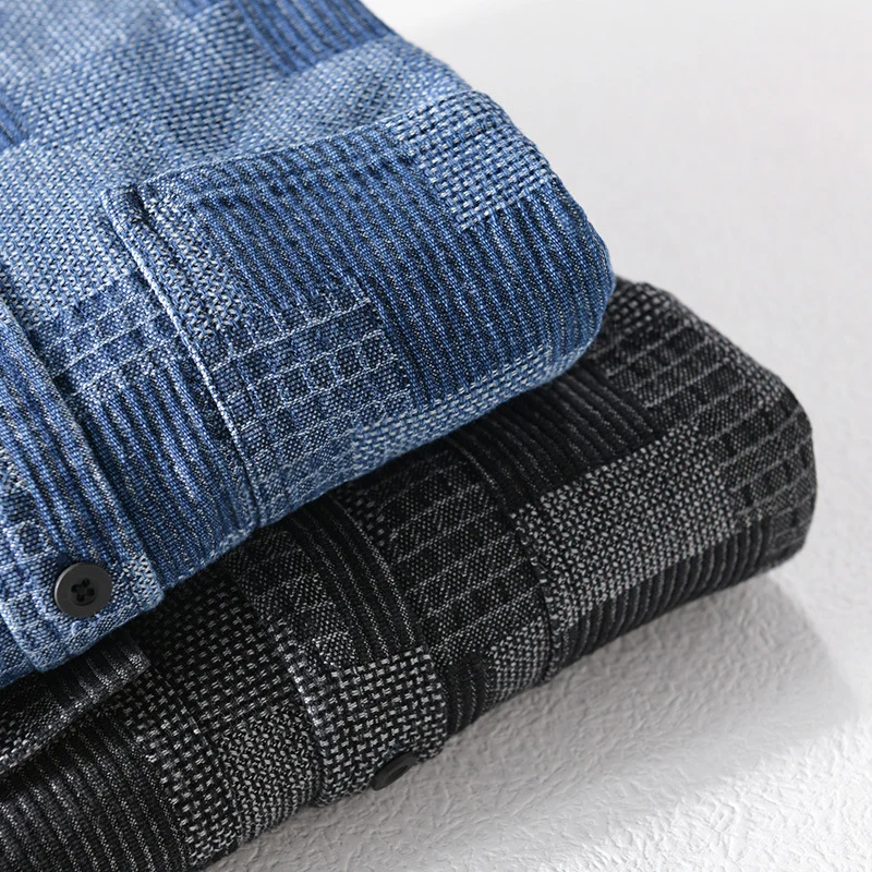 Herren Strukturierte Cord-Überhemdjacke im Patchworkmuster mit Kentkragen Nord Taschen