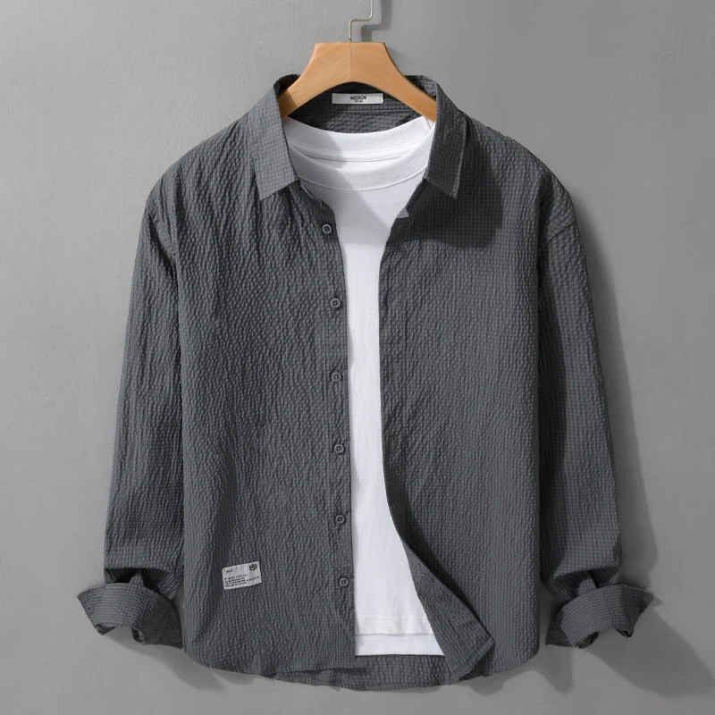 Herren Struktur-Leichthemd im Layering-Style mit Crinkle-Optik und gerundetem Saum Nord Taschen