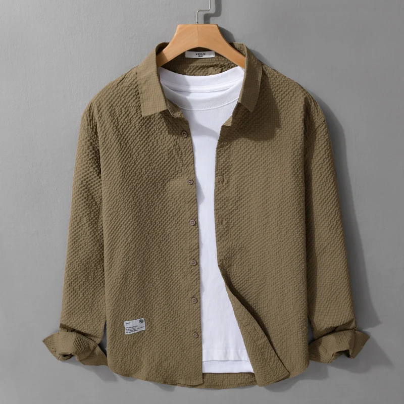 Herren Struktur-Leichthemd im Layering-Style mit Crinkle-Optik und gerundetem Saum Nord Taschen