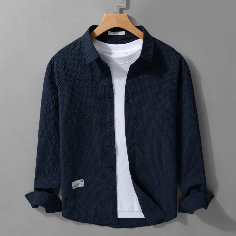 Herren Struktur-Leichthemd im Layering-Style mit Crinkle-Optik und gerundetem Saum Nord Taschen