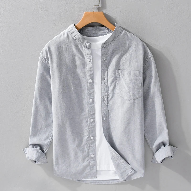 Herren Stehkragen-Overshirt aus Baumwollmix mit tonaler Brusttasche und Soft‑Touch Nord Taschen