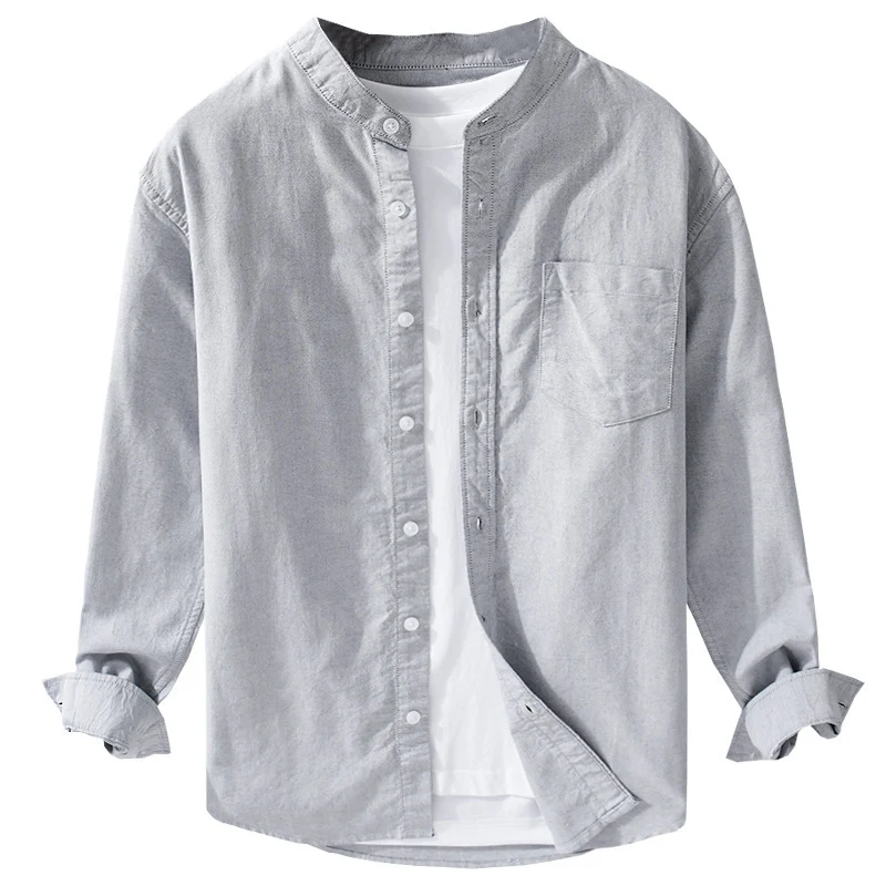 Herren Stehkragen-Overshirt aus Baumwollmix mit tonaler Brusttasche und Soft‑Touch Nord Taschen