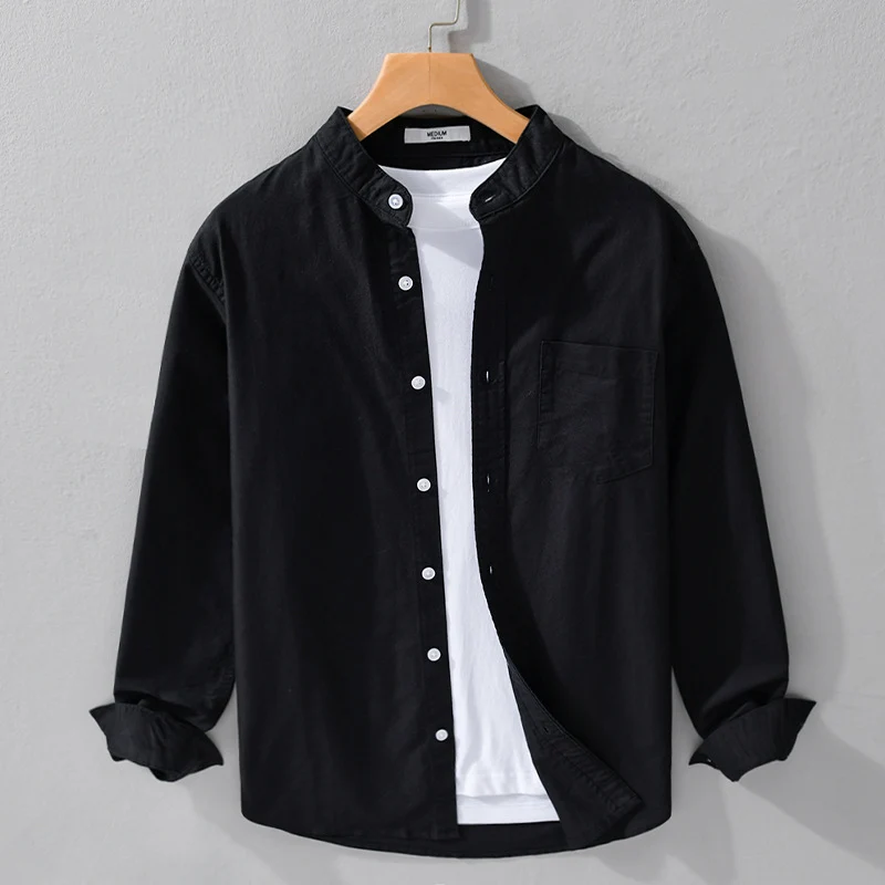 Herren Stehkragen-Overshirt aus Baumwollmix mit tonaler Brusttasche und Soft‑Touch Nord Taschen