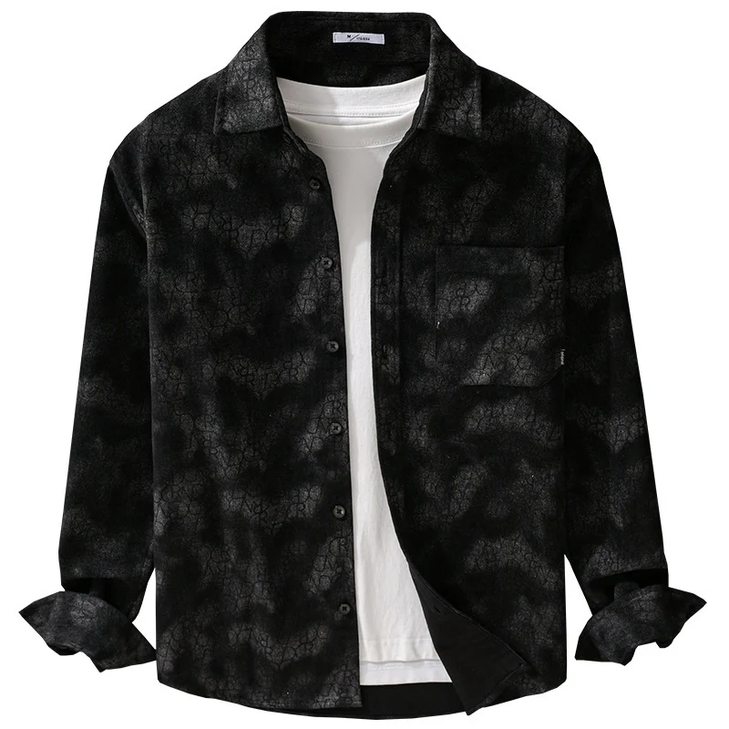Herren Samtiges Hemdjacken-Overshirt mit tonalem Muster und Brusttasche Nord Taschen