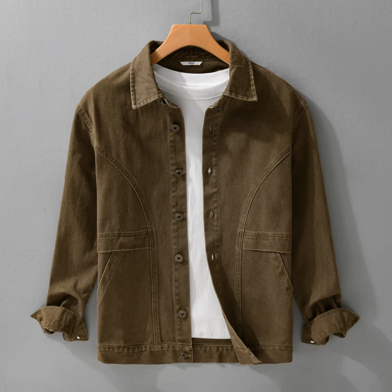 Herren robuste Canvas-Workerjacke mit Fronttaschen und markanten Ziernähten Nord Taschen